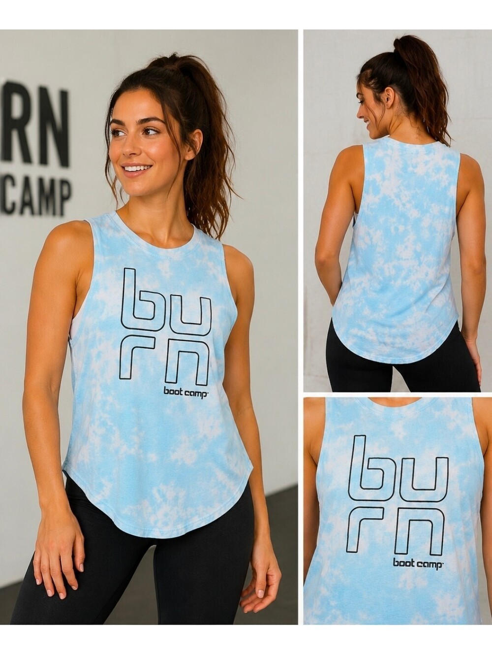 Burn Boot Camp Women’s Blue White Tie Dye Sleeveless Workout Tank Top